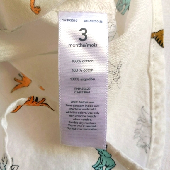 carter's off-white dinosaur print collared button down shirt 3 months baby - Picture 4 of 5